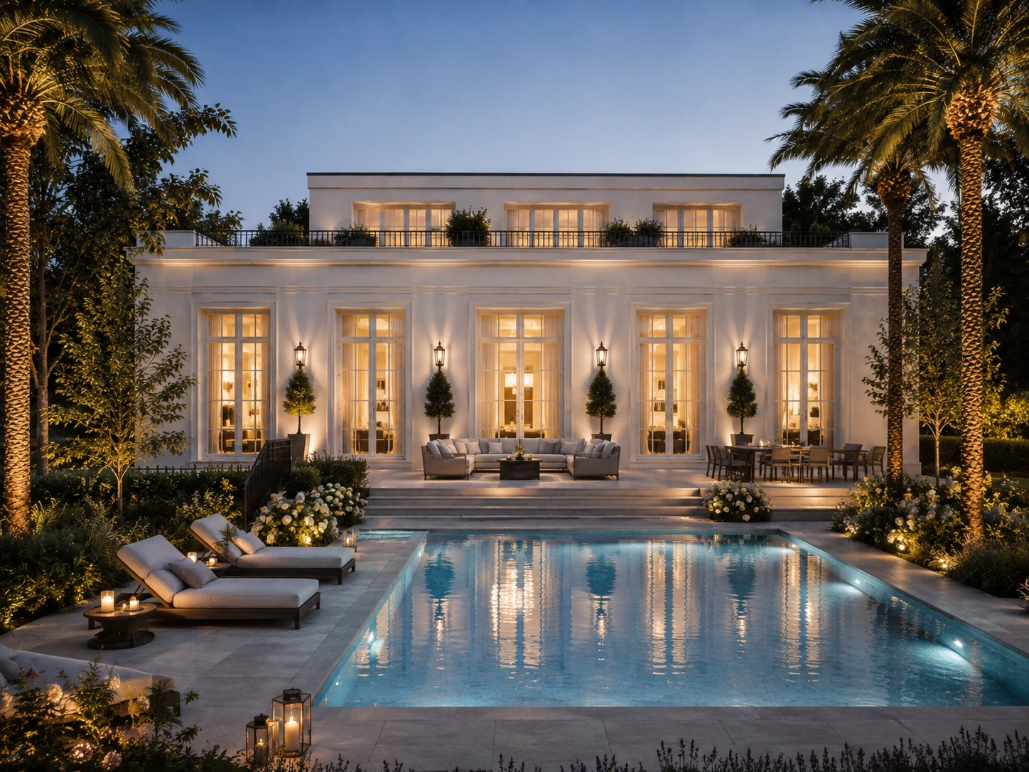 Garden side with pool and terrace